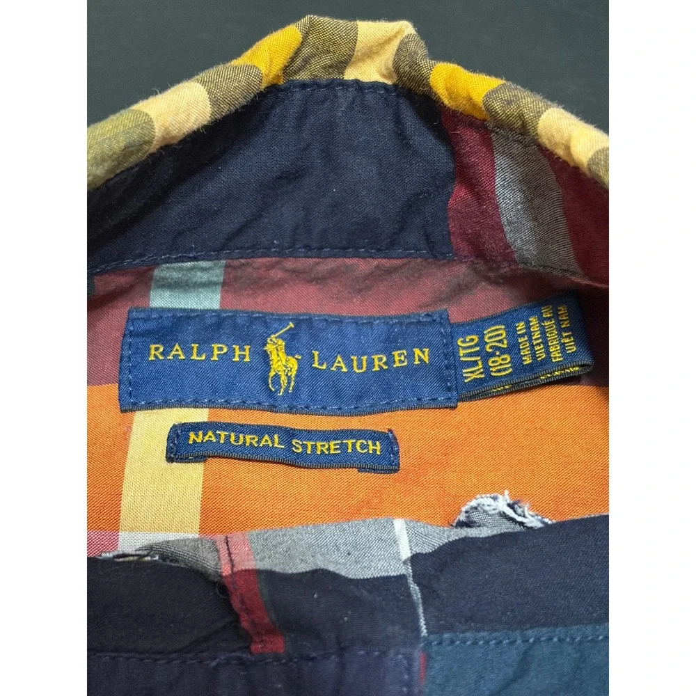 Polo Ralph Lauren Boys XL (18-20) Multi Color Plaid Button Shirt Natural Stretch